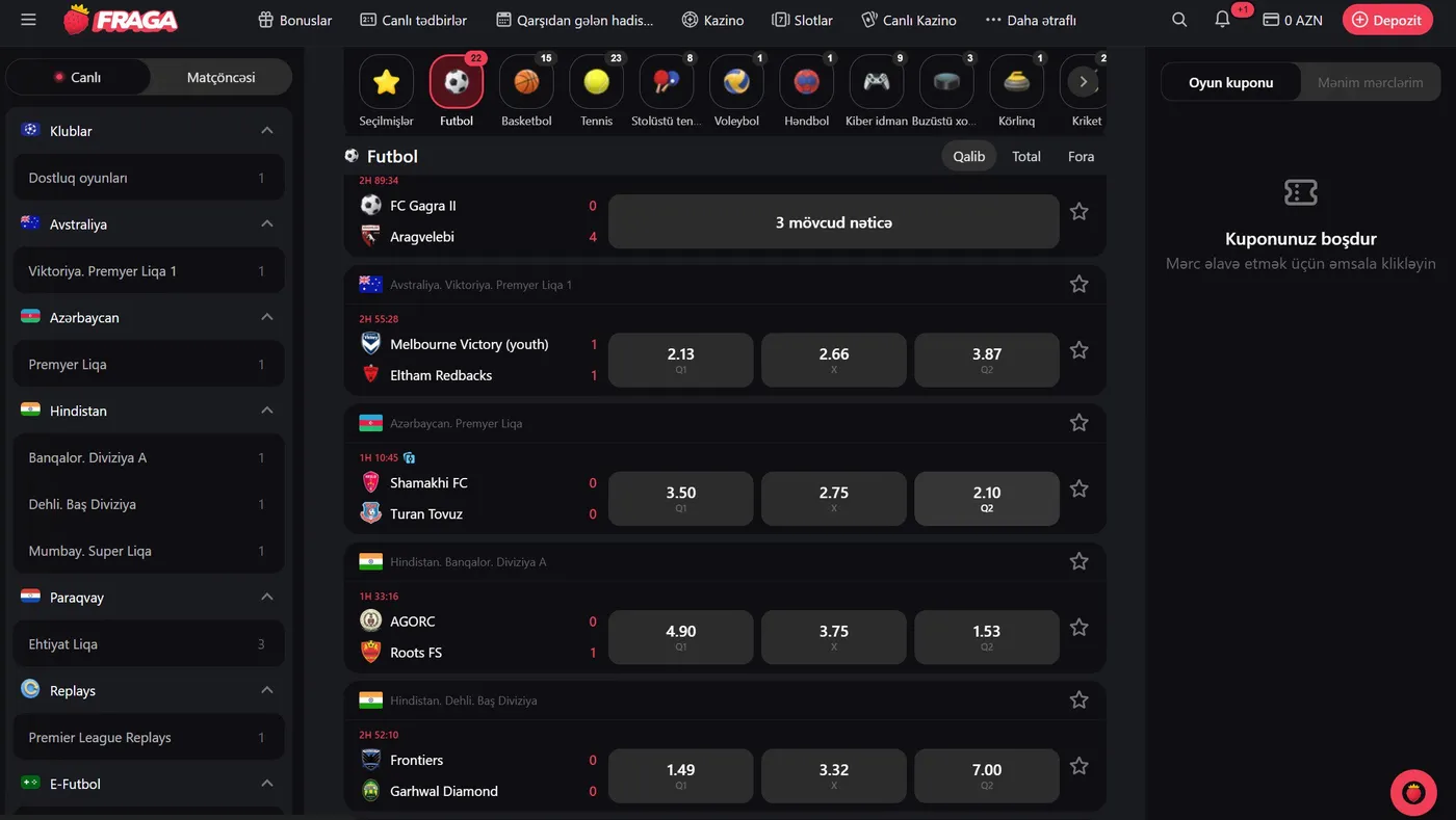 Fraga Bet və mərclər bölməsi