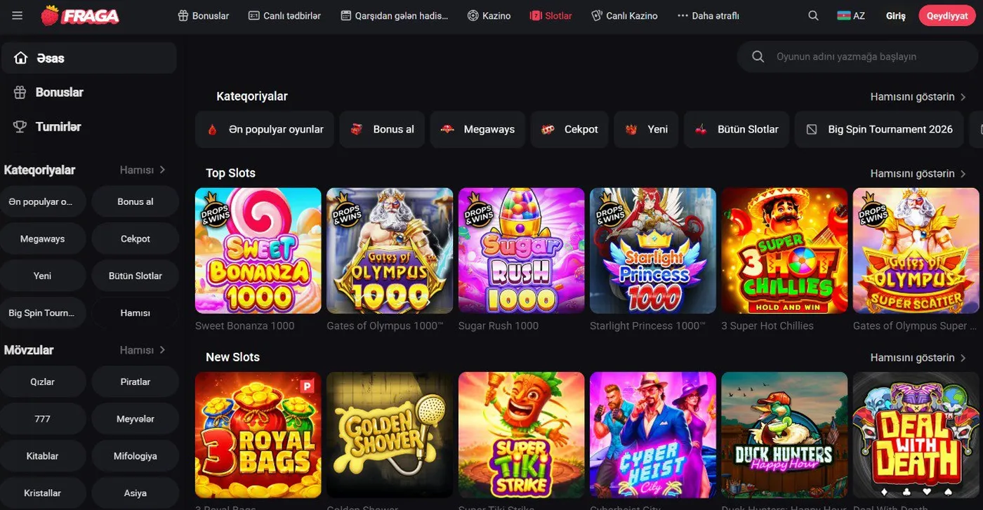 Fraga Casino oyunları və slot avtomatları